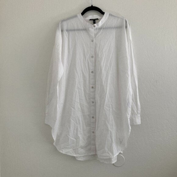 Eileen Fisher White Button Front Tunic Shirt Minimalist Relaxed Office Medium - Picture 1 of 8